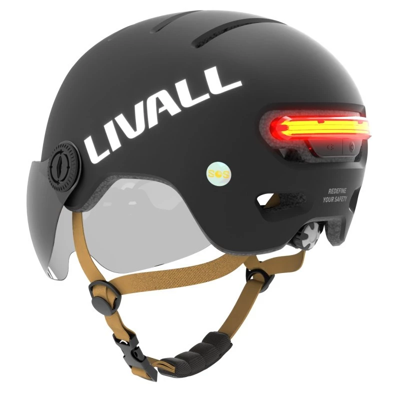 Livall L23 kiiver must 54-58cm LED/SOS kaitseklaasiga
