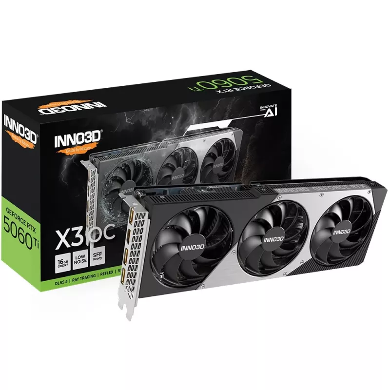 Videokaart Inno3D GeForce RTX 5060 Ti — 16 GB GDDR7, PCIe 5.0, 128-bit, 3x DP 2.1b + HDMI 2.1b
