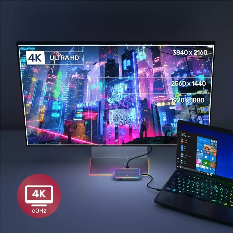 USB-jaotur Unitek uHUB S7+ — juhtmega USB 3.2 Gen 2 USB-C, 100 W PD, Gigabit Ethernet, 4K tugi, kosmosehall