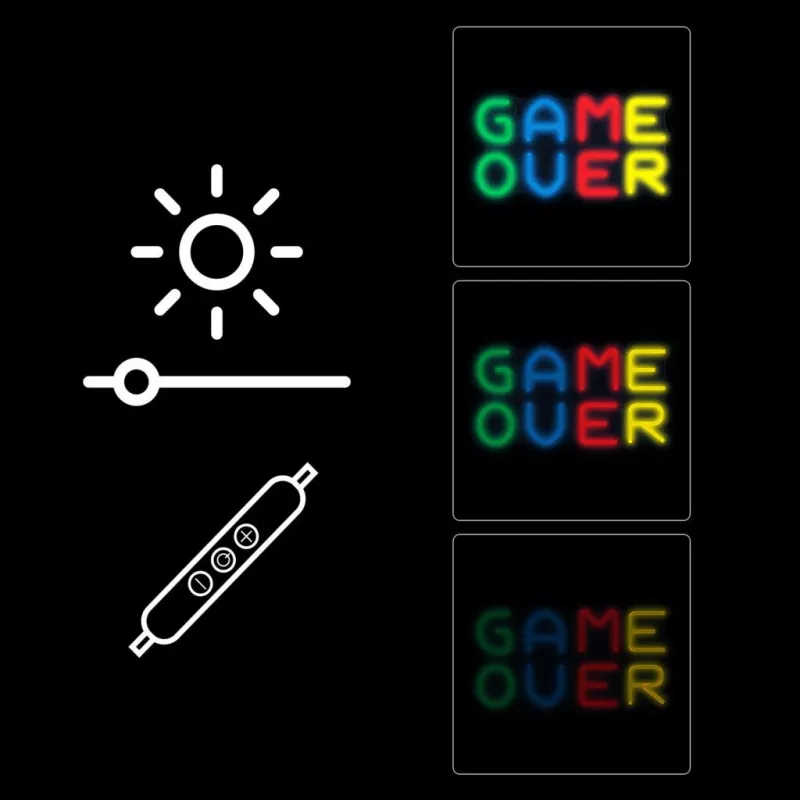 Neoonsilt MANTA SNL102MT — 'Game Over' stiilis valgustatud seinakaunistus, pistikühendusega LED-neoonefekt