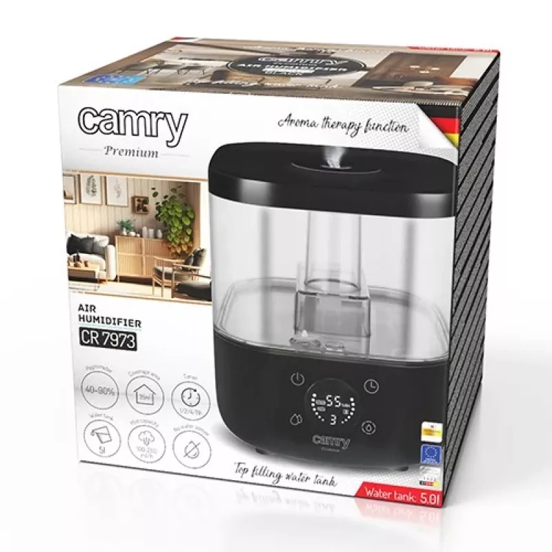 Camry | CR 7973b | Õhuniisutaja | 23 W | Veepaagi maht 5 L | Sobib ruumidele kuni 35 m² | Ultraheli | Niisutusvõimsus 100-260 ml/h | Must