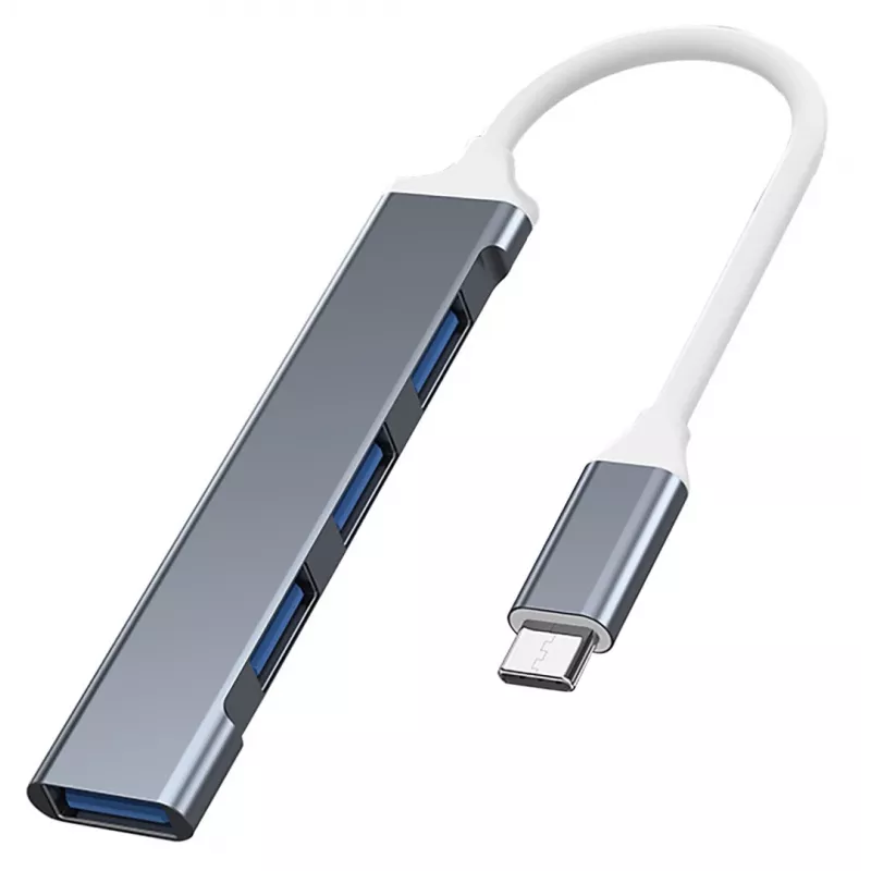 USB-jaotur VAKOSS TC-4125X — 1× USB 3.0 tüüp-A, 3× USB 2.0 tüüp-A, Host: USB USB-C, hõbedane