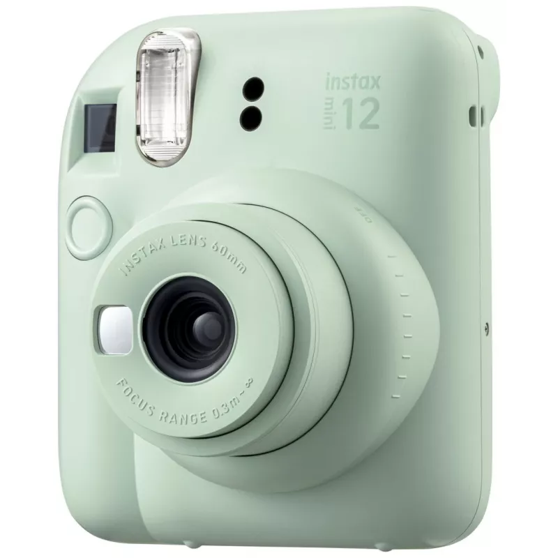Kiirkaamera Fujifilm Instax Mini 12 Roheline — pilt 86x54 mm, film 62x46 mm, 60 mm ekvivalentne fookuskaugus