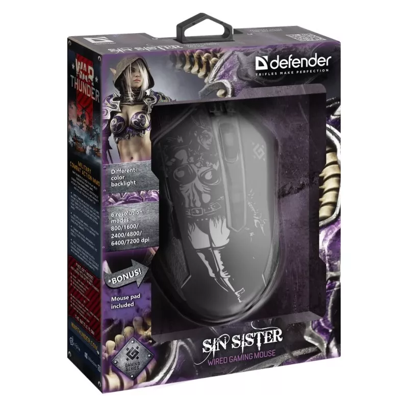 Mänguri optiline juhtmega hiir DEFENDER GM-933 SIN'SISTER 7200 dpi 6P RGB