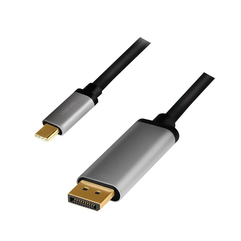 LogiLink CUA0100 kaabli pistikuüleminek DisplayPort USB 3.2 Gen1 USB-C 1,8 m must hall