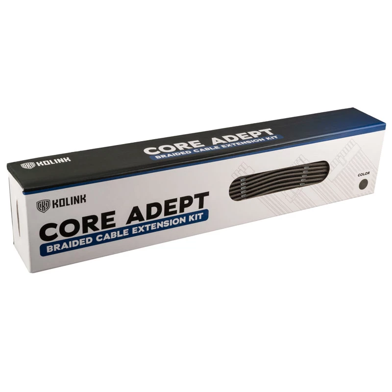 Kaabli pikenduskomplekt Kolink Core Adept — punutud PET-kestaga, 6-osaline komplekt, 20+4 kontaktiga, 8 kontaktiga, 4+4 kontaktiga, 3×6+2 kontaktiga (300–350 mm)