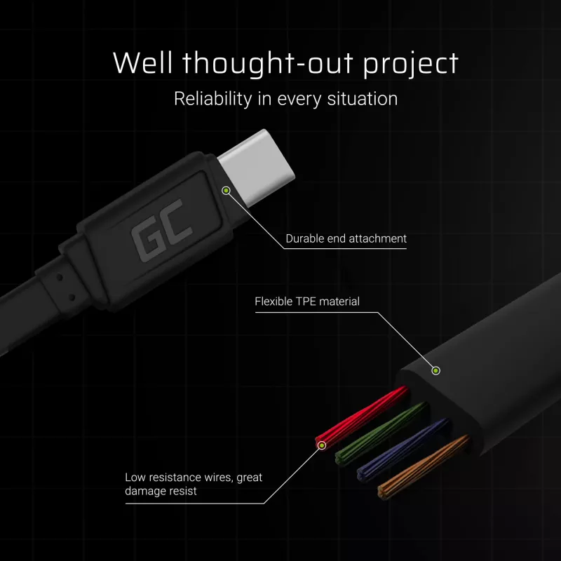 USB A – USB C kaabel roheline Cell KABGC03 — 0,25 m, must, 480 Mbit/s