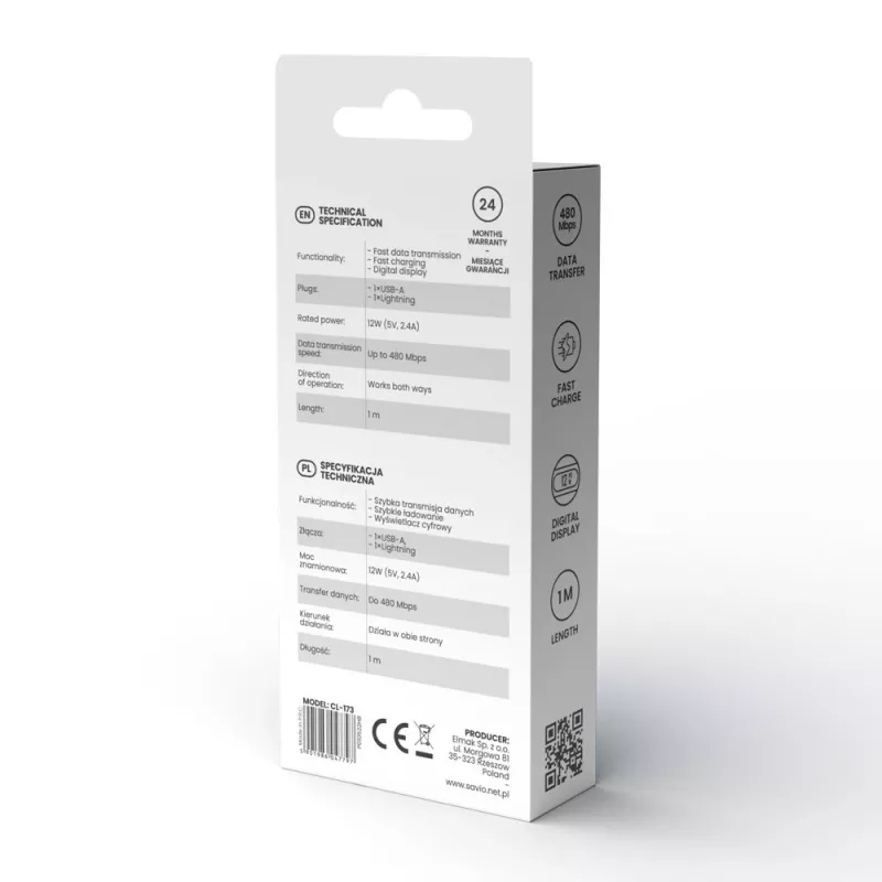 Savio USB-C - USB-C kaabel CL-174 1m must USB 3.2 Gen 1