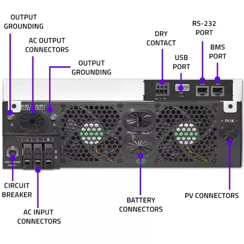 Qoltec, pingemuundur, hübriidpäikeseinverter Off-Grid 4kVA 4kW 120A MPPT LCD Wi-Fi BMS Sinus