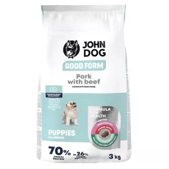 Kuiv koeratoit JOHN DOG Good Form Puppy sealiha veiselihaga — 3 kg pakend kutsikatele