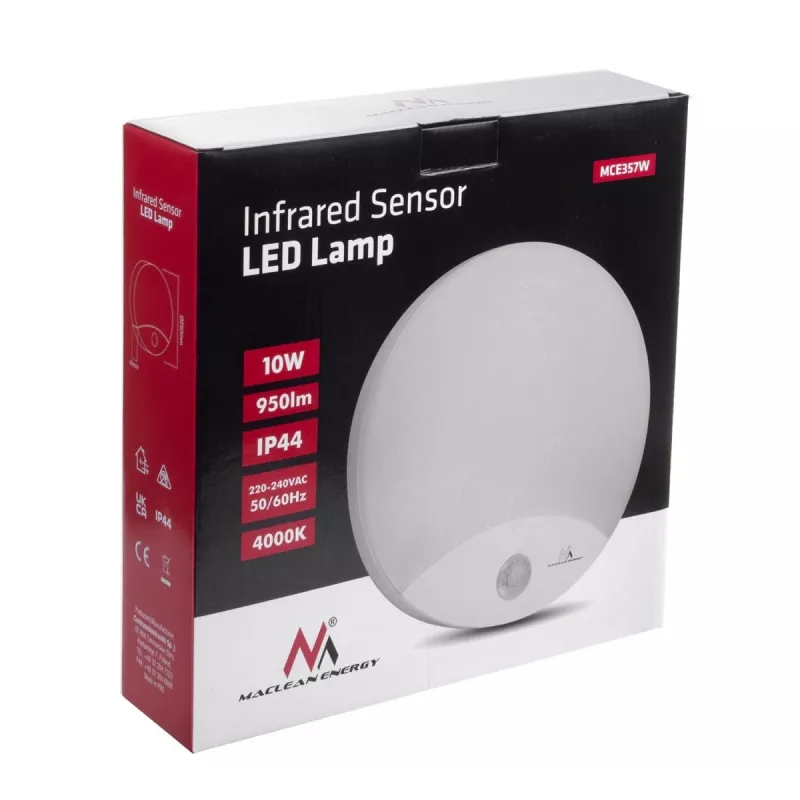 LED-seinalamp MACLEAN MCE357W IR-liikumisanduriga, valge, sise-/välistingimustesse