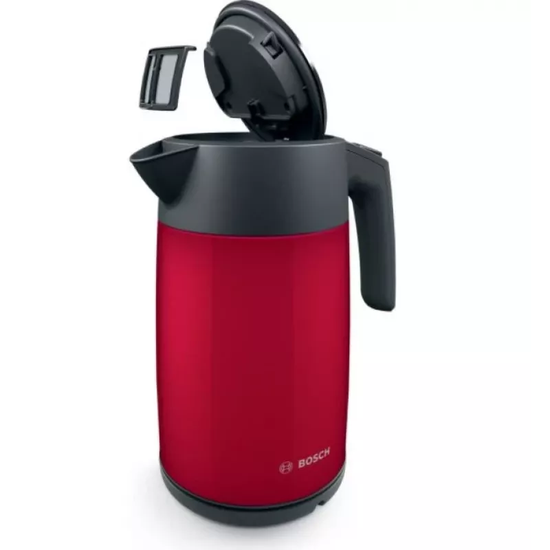 Elektriline veekeetja Bosch TWK7L464 — 1,7 L maht, 2400 W, punane, plastikust korpus