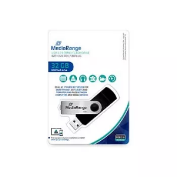MediaRange MR932 - USB-mälupulk - 32 GB - USB 2.0 / mikro-USB - must/hõbedane (MR932-2)