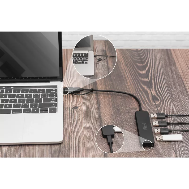 USB-jaotur, Digitus, DA-70235, 4-pordiline, USB 3.2 Gen 1, Type-A ja USB-C, 12000 Mbit/s