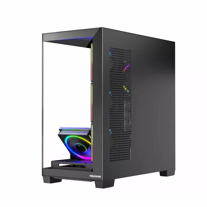 PC Case MODECOM Volcano Stellar 5F ATX Midi Tower, karastatud klaas, 5 eelpaigaldatud ventilaatorit, USB‑C, toetab microATX/ATX, max GPU 420mm, CPU jahuti kõrgus 175mm