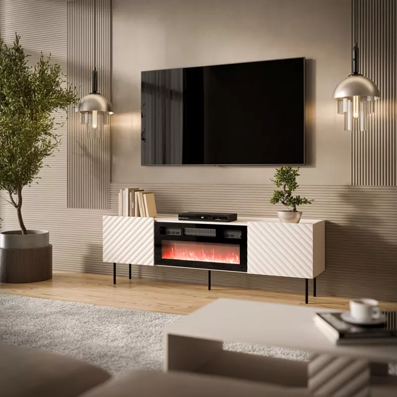 TV-kapp cama meble LUCCA 180x40x59 cm, kašmiirvärvi pealispind, must kamin