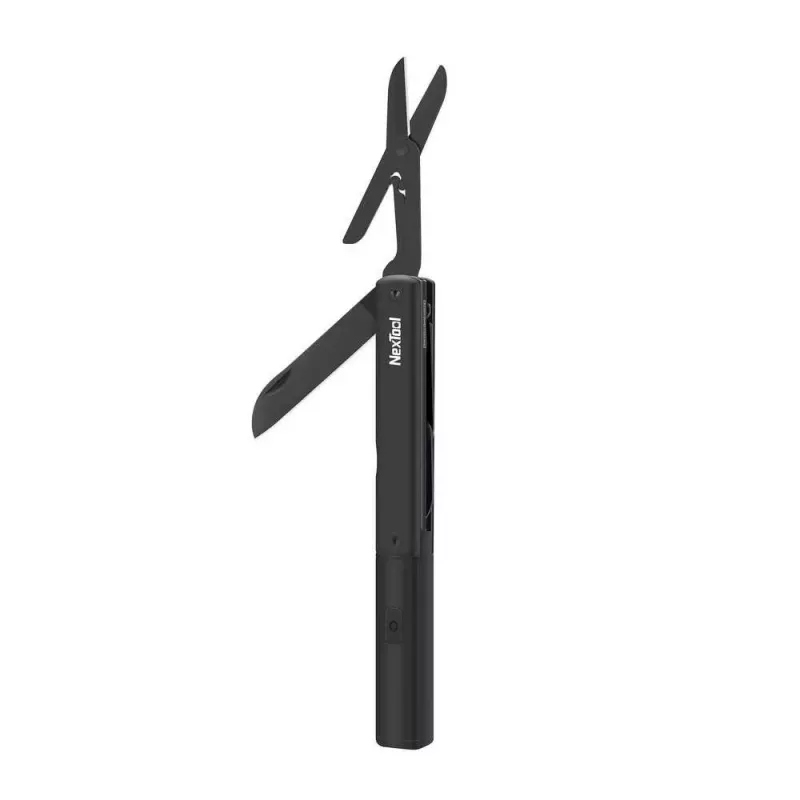 Mitmeotstarbeline taskulambi-pliiats Nextool NE20026 — LED 50 lm, 90 min tööaeg, roostevaba teras nuga, käärid, USB-C, alumiinium, 125×15 mm, 38 g