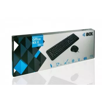 iBox OFFICE KIT II klaviatuur, hiir kaasas, USB, QWERTY, inglise, must