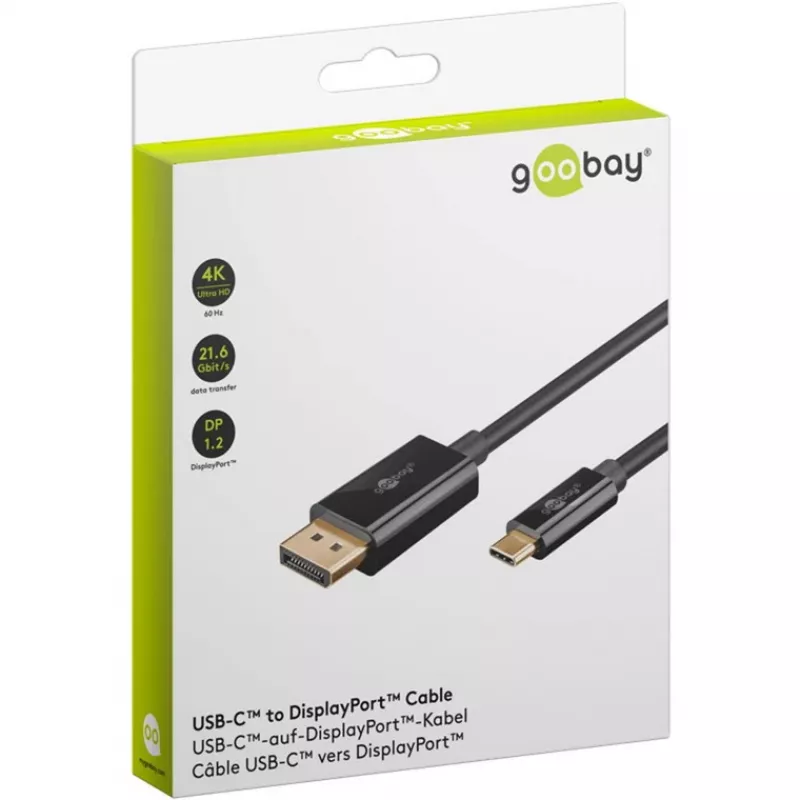 Goobay USB-C–DisplayPorti kaabel – kullatud pistikud, Ultra HD resolutsioon kuni 4k @ 60 Hz, C-tüüpi Thunderbolt 3/4 DP-adapteriga ühildatav