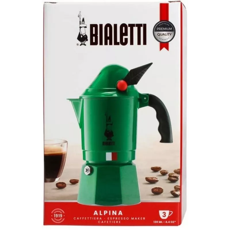 Moka pot BIALETTI Moka BREAK ALPINA — 3 tassi, roheline, alumiinium, bakeliidist käepide
