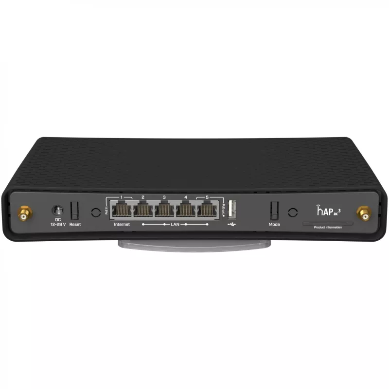Laualine ruuter MikroTik hAP ac³ Kaheribaline Wi‑Fi 5, Qualcomm IPQ4019 719 MHz, 5x Gigabit RJ‑45, 1x USB, PoE, 2 välist antenni, must