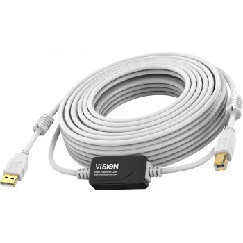 Vision Valge USB 2.0 kaabel 15 m USB A USB B-le 0,48 Gbit/s
