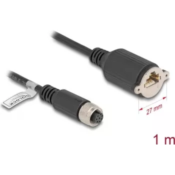Võrgukaabel DeLOCK M12 kaabel A-kodeeritud 8 kontaktiga emane RJ45 pistikupesale Cat.5e FTP 1 m must