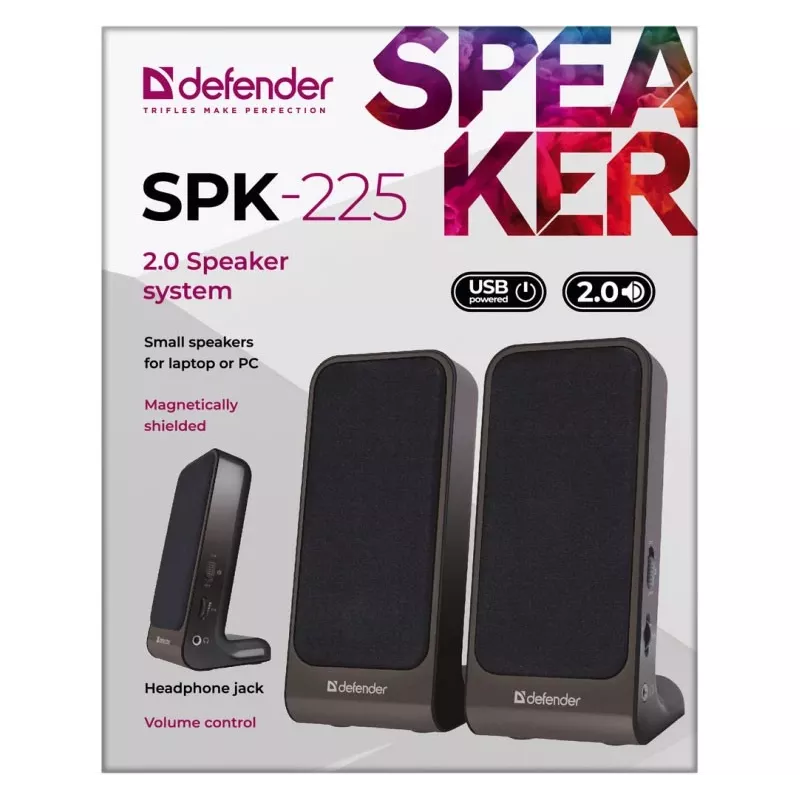 DEFENDER SPK-225 juhtmega 2.0 kõlarid, 4 W RMS, USB/DC 5 V, 3,5 mm, must