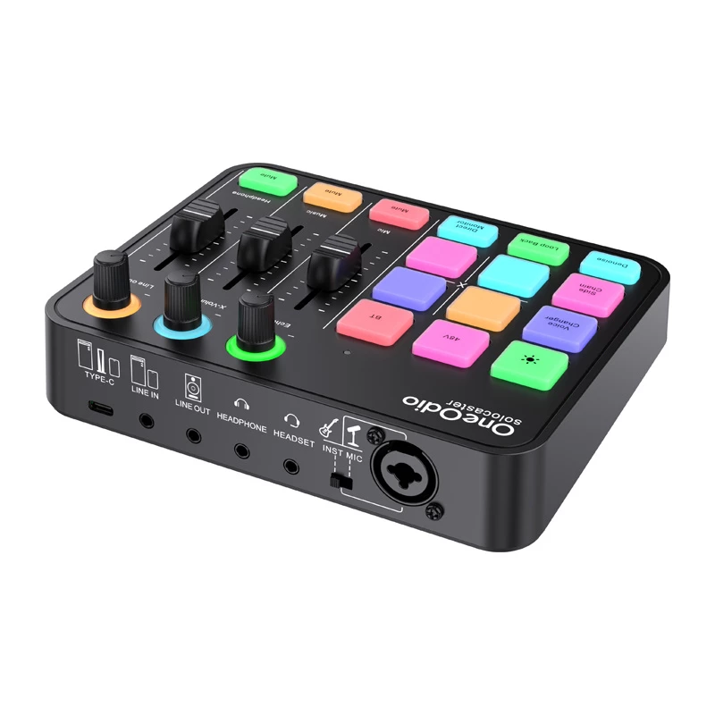 Audio mikser ja USB helikaart OneOdio Solocaster — kompaktne lauaarvuti liides voogedastuseks ja salvestamiseks