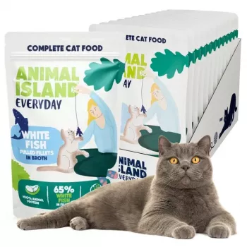 ANIMAL ISLAND Everyday valge kalafilee puljongis - märg kassitoit - 12 x 85g