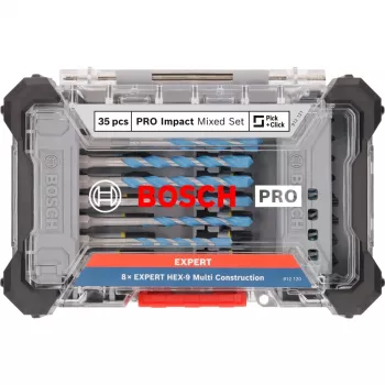 Löögipuuride ja otsakute komplekt Bosch PRO 35-osaline 2608522518 — erinevad puuri- ja kruvikeeramisotsakud metallile, puidule, müüritisele