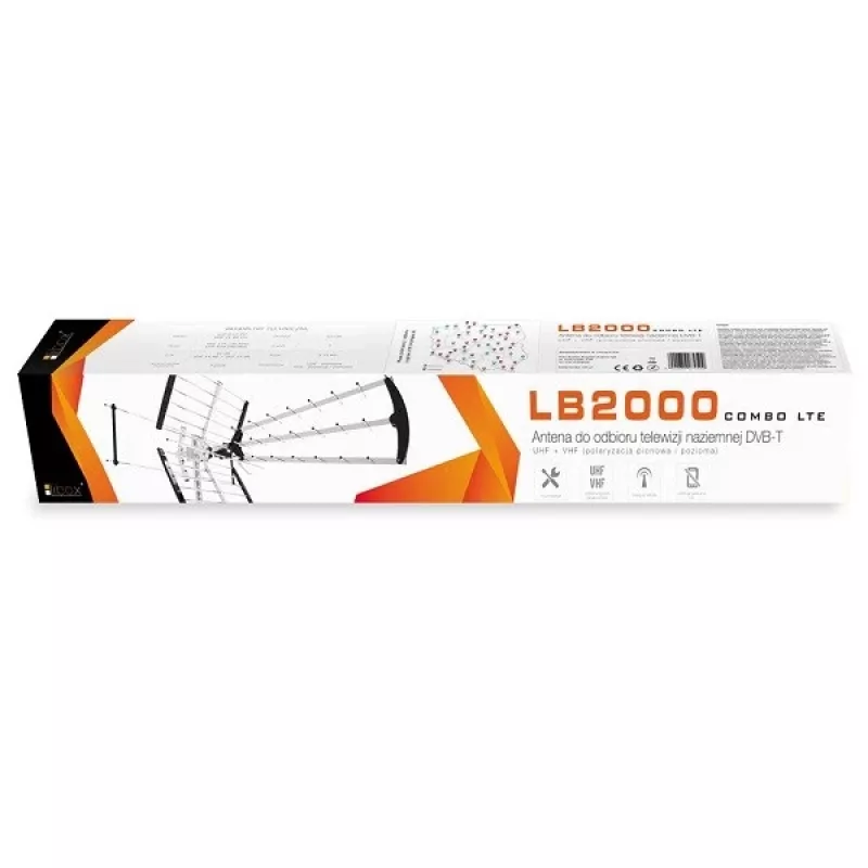 Välis-/siseruumide DVB-T antenn LIBOX LB2000 koos 69 dB võimendiga, kahe polarisatsiooniga, 174–790 MHz, alumiinium/must