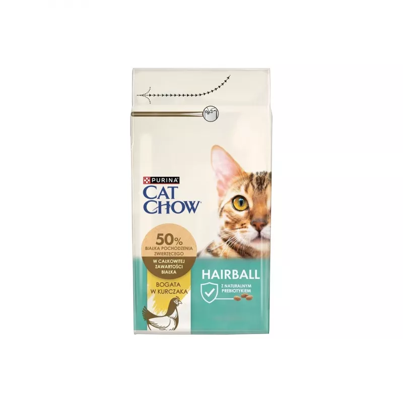 Kuiv kassitoit Purina Cat Chow Hairball Control 1.5 kg — Täiskasvanud, Kana, 32% Valk, 11% Rasv