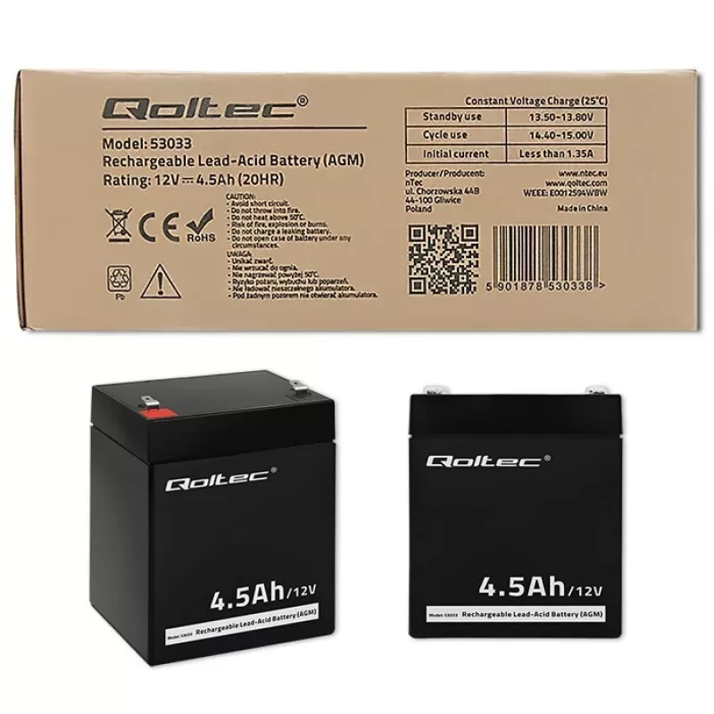 AGM aku Qoltec 53033 4.5 Ah 15 V 65.5 A mootorratas