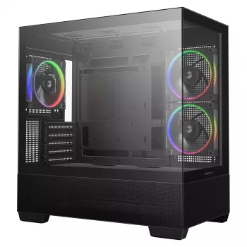 PC Midi Tower DeepCool CG380 3F — must, 235×437×451 mm, toetab 2x120 mm külg- + 1x120 mm tagaventilaatorit, alumine toiteplokk, 2.5 tolli/3.5 tolli kõvakettad