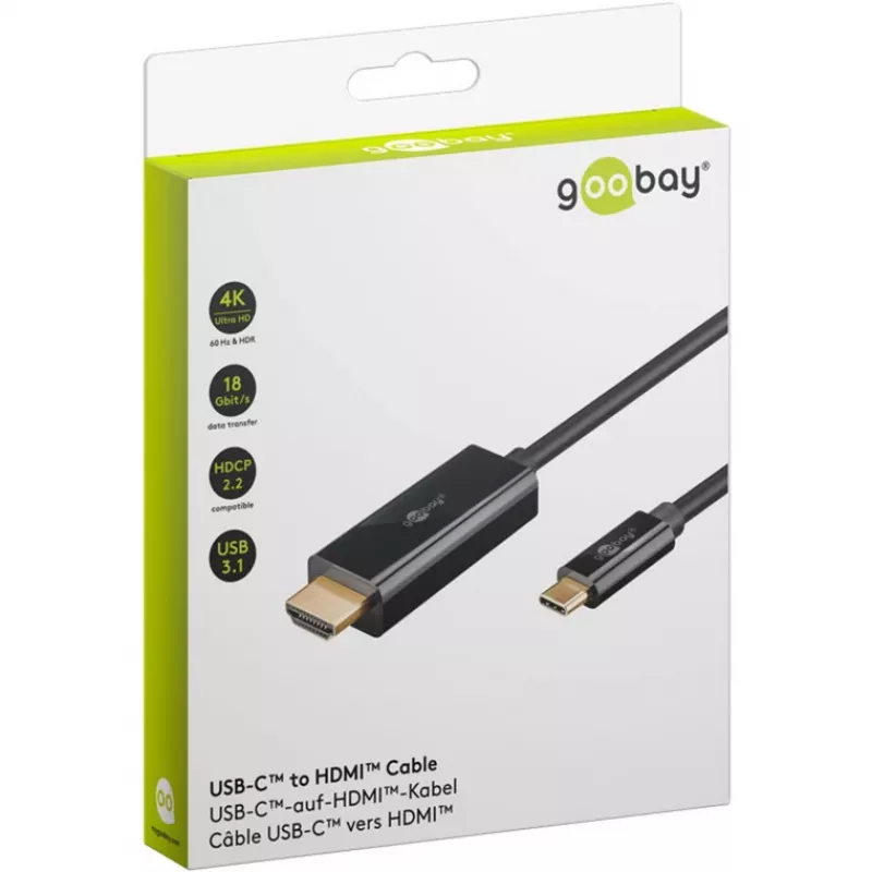 Goobay USB-C–HDMI-kaabel 4K 60 Hz 1 m must – –Pistik> HDMI (75696)