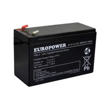 Pliiakuga suletud aku europower EV 12-9 — 12 V 9 Ah UPS-ile ja varutoitele
