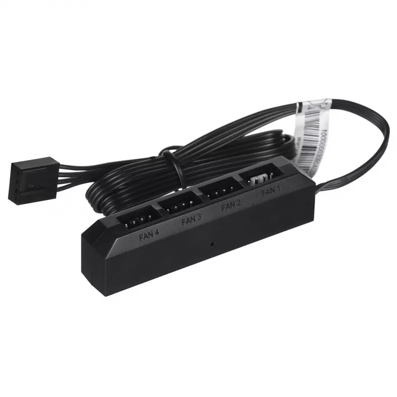 DeepCool FH-04 ventilaatorijaotur — 20‑kontaktiline ATX kuni 4× 3‑kontaktiline Molex, 0,55 m kaabel, must