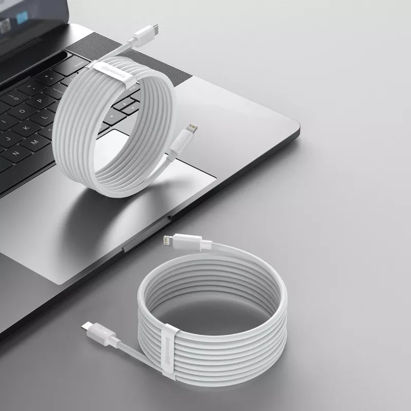 Baseus Simple Wisdom andmekaablikomplekt USB-C – Lightning PD 20W (2 tk/komplekt) 1,5 m valge