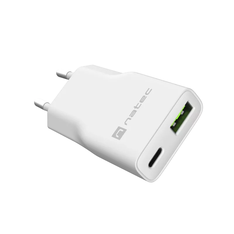 Toiteadapter NATEC Ribera NUC-2376 — 1× USB-A, 1× USB-C, 3 A väljund