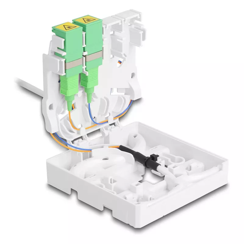 Optiline kiudühenduskarp DELOCK 2 x SC/APC Simplex koos 30 m G.657.A1 sisendkaabli komplektiga