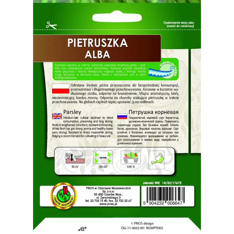 Seemnelint Apte Pietruszka Alba 6 m — keskhiline petersellisort töötlemiseks