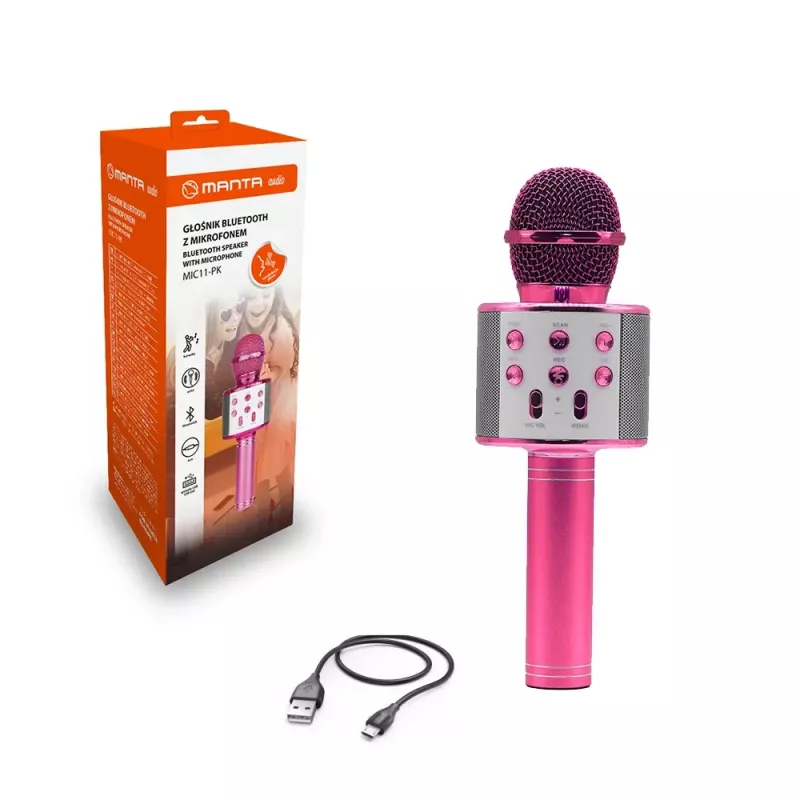Mikrofon MANTA MIC11-PK roosa — juhtmega 3,5 mm pesa, kerge käeshoitav