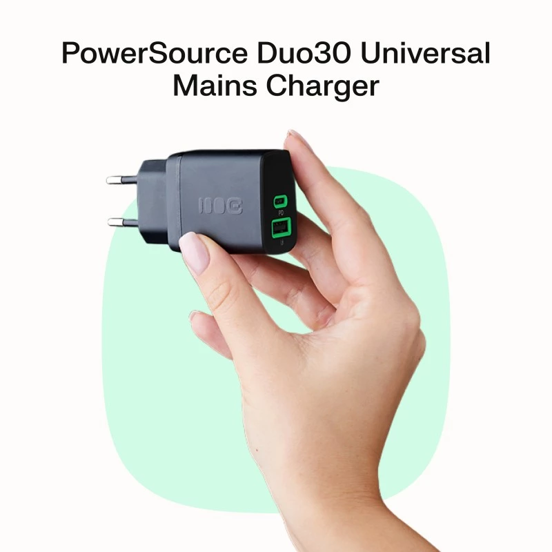 Laadija roheline Cell PowerSource Duo30 – 1× USB-A, 1× USB-C, 3A