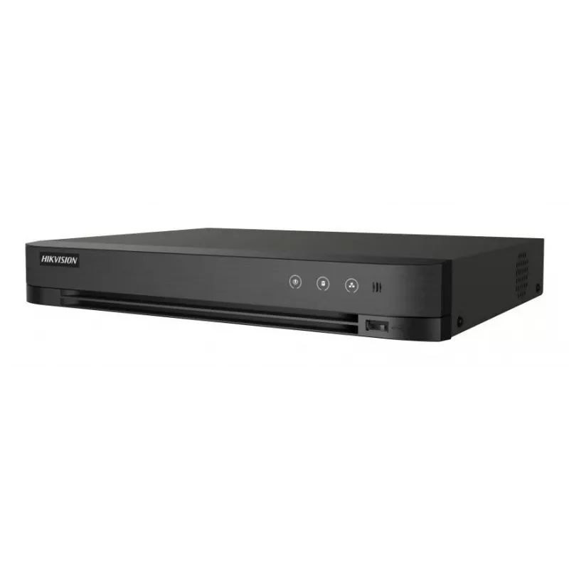 DVR Hikvision Pro Series 4‑kanaliga 1080p 1U H.265 AcuSense, 4 videosisendit, max 2960×1665, 10 TB HDD, Fast Ethernet, 12V, must