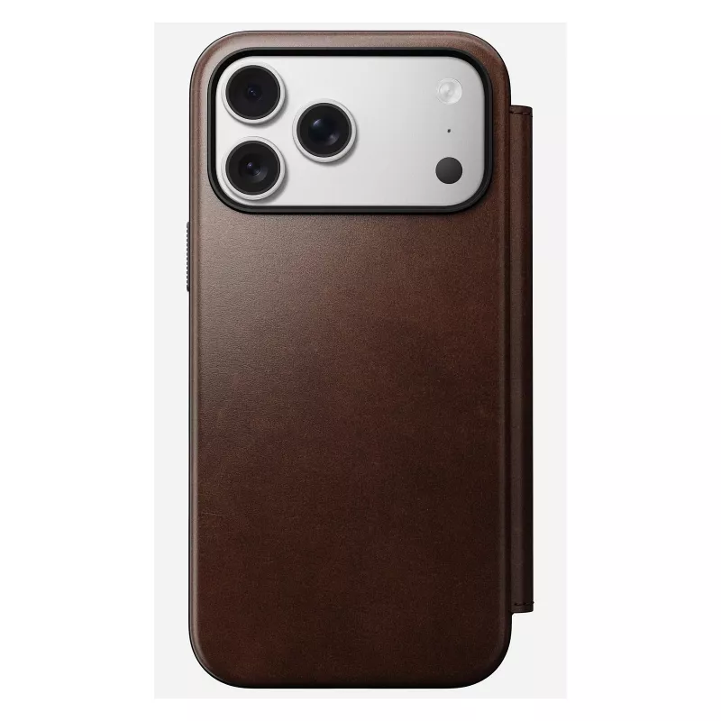 Nomad Modern Leather Folio mobiiltelefoni ümbris iPhone 17 Pro Max — pruun, nahk, 6,3-tolline ekraan, 4 kaarditaskut