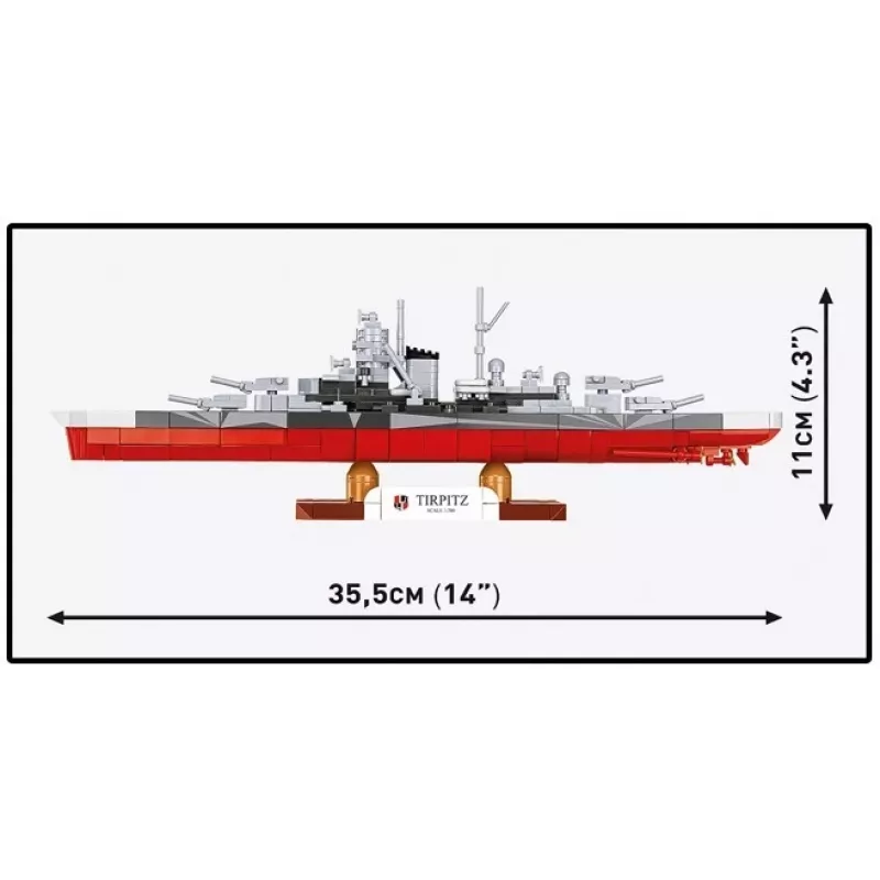 Cobi ehituskomplekt Lahingulaev Tirpitz mudel 593 tk, mõõtkavas ja esitlusfunktsioonidega