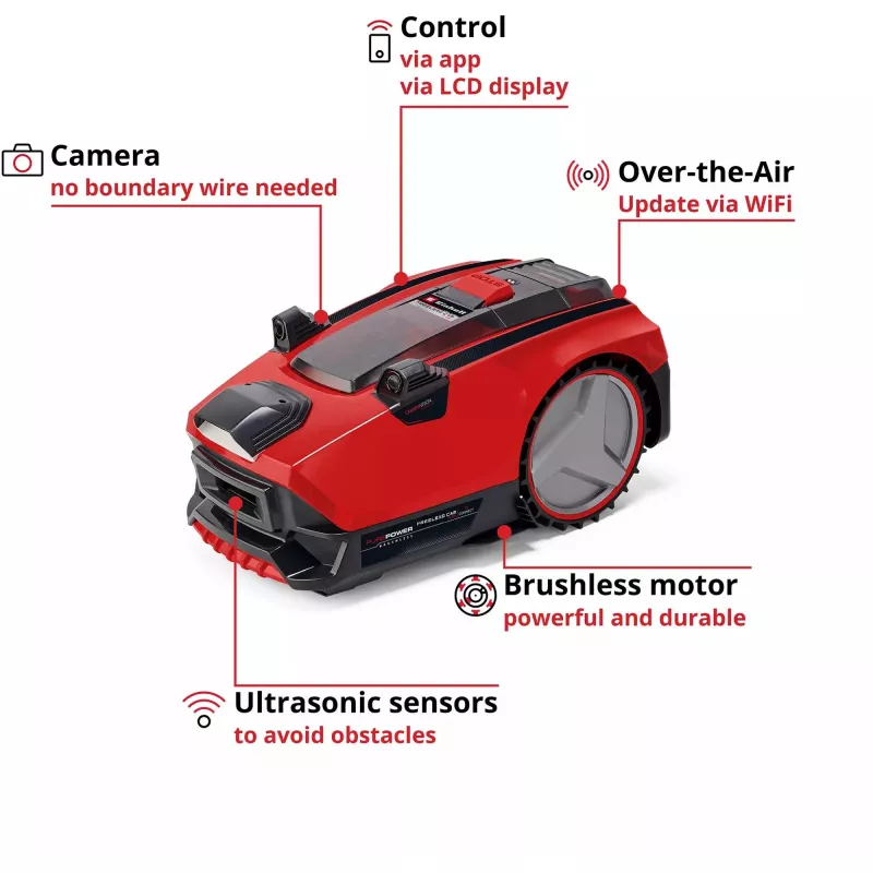 Power X-Change Robot Mower FREELEXO CAM PLUS 600 (Punane/must, Li-Ion Battery Plus 4,0Ah, Kaamera + Andur)