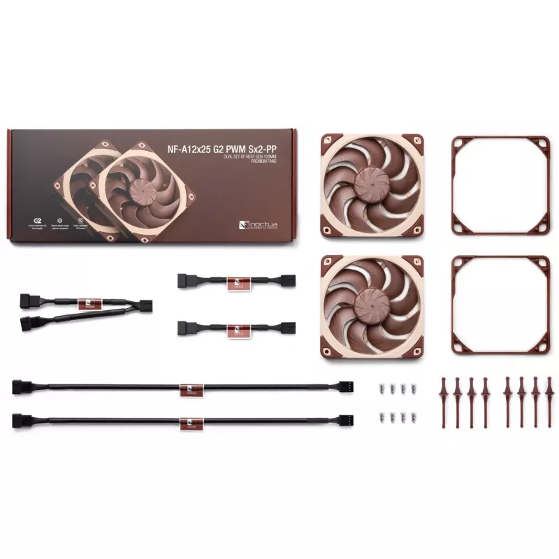 Arvutikorpuse ventilaator Noctua NF-A12X25 G2 PWM SX2-PP 120 mm, 12 V, 1800 p/min, 107,3 m³/h, SSO-laager, 2 tk pakendis, beež