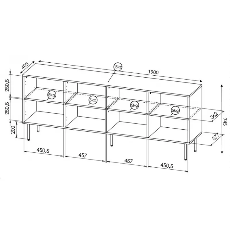 HOLE kummut 190x40,5x74,5 cm matt must